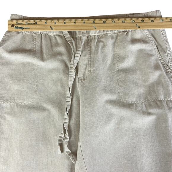 Liz Claiborne Pants Women Petite Sze PM Ivory Cream Wide Leg Cropped Linen Blend - Picture 10 of 11